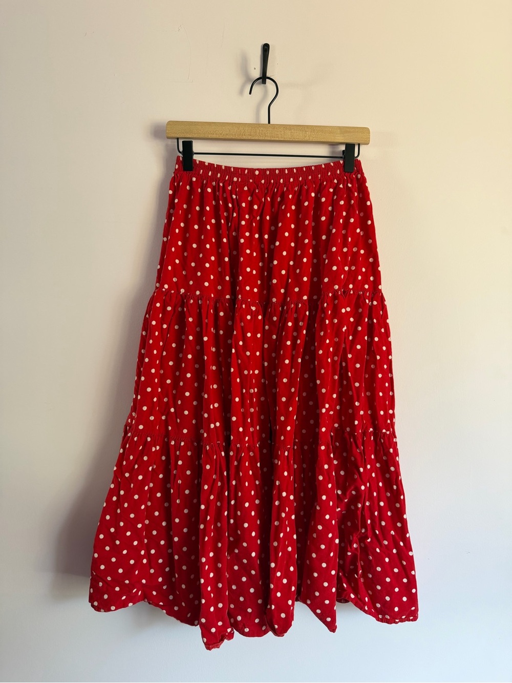 Vintage Minnie Mouse Red Polka Dot Tiered Maxi Skirt Cottagecore L